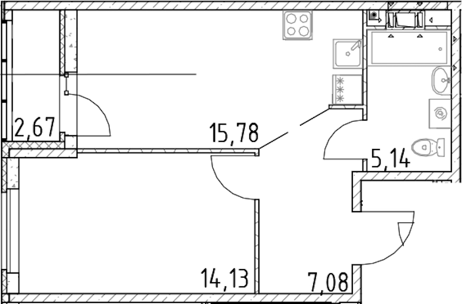 1-комнатная квартира 42.14 м², 10/17 эт., ЖК «Город Первых»